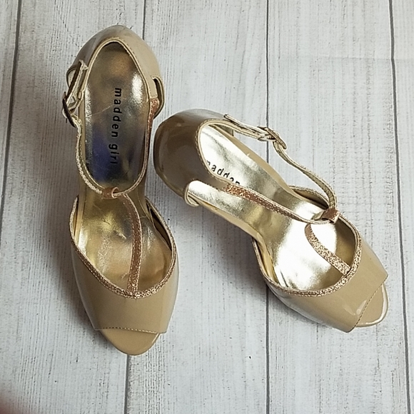 Madden Girl Shoes - Madden Girl Jennaah Beige 5" Heels Gold Size 9.5
